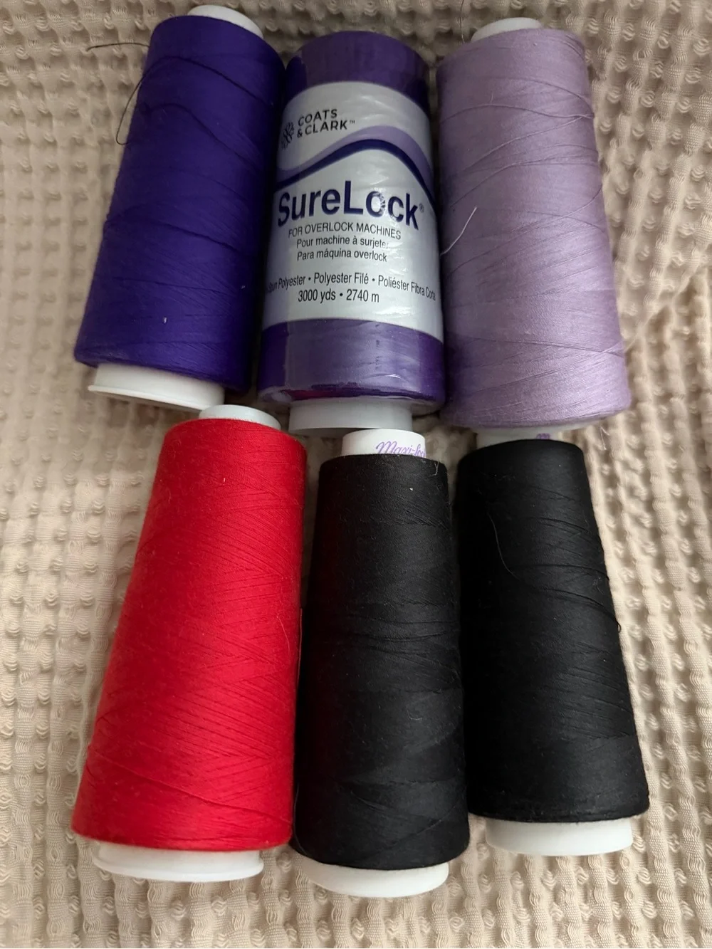 SureLock Purple, Red, & Black Thread 6 Large Rolls